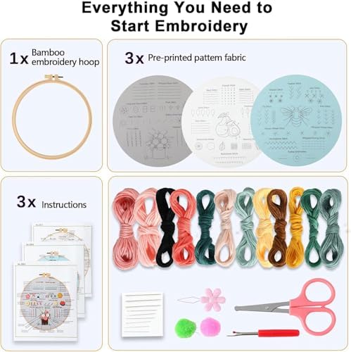 FEIYUENO 3 Pack Simple Patterns Embroidery Kits for Beginners Adults - Image 2