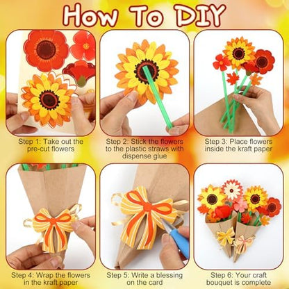 Motipuns 48 Set Thanksgiving Crafts Kit Flower Bouquet Craft DIY Paper - Image 4