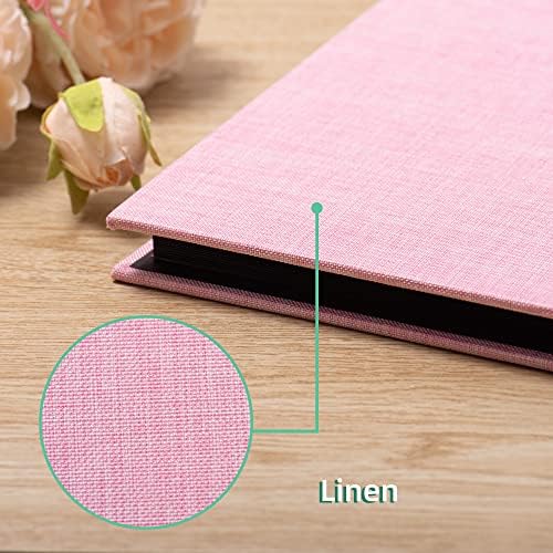 Photo Album Self Adhesive Scrapbook 3x5 4x6 5x7 6x8 Magnetic Album DIY Scrap Book 11x10.6 Inch 40 Black Sticky Pages Linen Cover DIY Photo Album(Pink) - Image 4