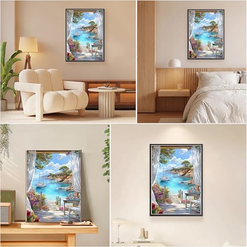EOBROMD Framed Paint by Numbers Kits for Adults Seaview, DIY Landscape Acrylic Paint by Number on Stretched Canvas, Painting Kits Adults Oil Paint by Numbers for Home Decor 12x16inch - Image 2