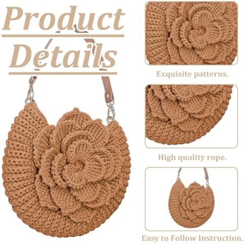 FREEBLOSS Flower Crochet Bag Kit for Beginners Complete Starter Set with Step-By-Step Video Tutorials Crochet Tote Bag Set Knitting Kit Adult Crafts Projects, Champagne - Image 3