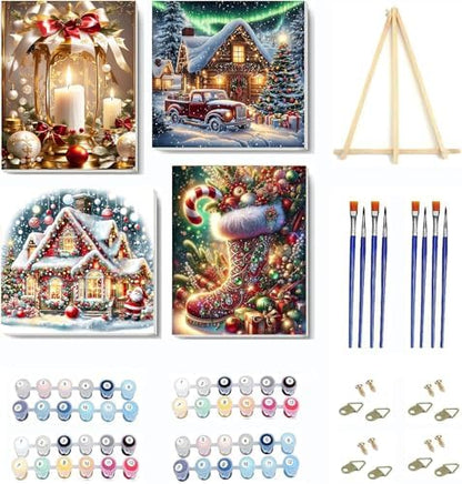 4 pack Christmas Paint by Numbers Kit for Adults Beginner with framed by NEGEKFKX