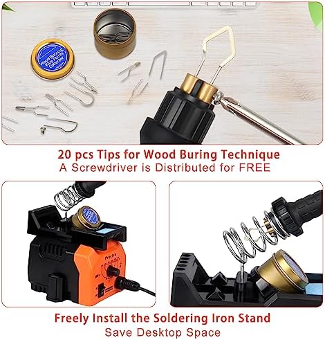 Preciva Wood Burning Kit, Wood Burning Pen 40W Adjustable Temperature 482°F ~ 1382°F, Wood Burning Tool Kit with 20pcs Tips Heat-Resistant Handle for Wood & Leather Crafts - Image 5