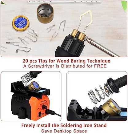 Preciva Wood Burning Kit, Wood Burning Pen 40W Adjustable Temperature 482°F ~ 1382°F, Wood Burning Tool Kit with 20pcs Tips Heat-Resistant Handle for Wood & Leather Crafts - Image 5