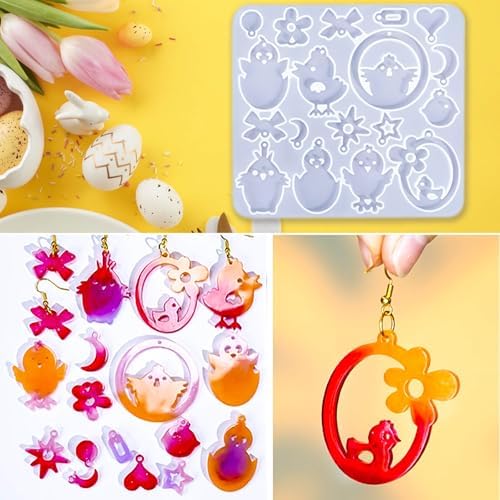 15 Pairs Easter Resin Molds for Earrings, Easter Bunny Earring Molds Silicone Egg Resin Epoxy Casting Ornament Silicone Molds with 200pcs Earring Hook for Keychain Jewelry Pendant DIY Craft Supplies - Image 6