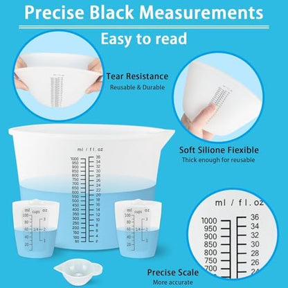 Creahaus 1000ML Large Silicone Measuring Cups for Resin, Easy to Read 36oz Silicone Mixing Bowl with 100ML Mixing Cup, Easy Clean Reusable Epoxy Resin Supplies with Stir Stick, Pipettes - Image 4