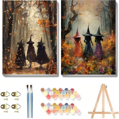 Fotasmua 2Pack Fall Framed Paint by Numbers Kit for Adults, Witch Paint by Numbers with Wood Easel, DIY Acrylic Adult Paint by Number Kits for Home Wall Decor 8x12 Inch by Fotasmua