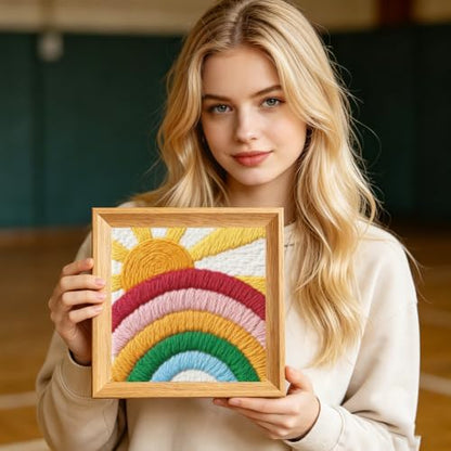 INFUNLY Rainbow Sun Punch Needle Kit for Adults Bohemian Punch Needle Embroidery Kits for Beginners 9.4''x9.4'' DIY Punch-Stitching Kit with Instruction Threader Needles Square Frame for Wall Decor - Image 7
