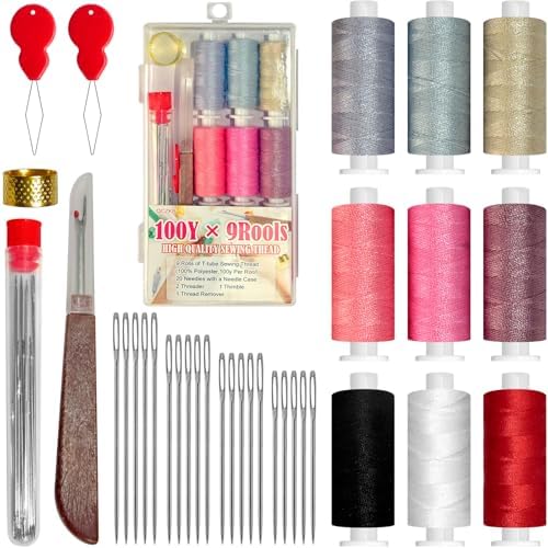 40Pcs Sewing Tool Set, Big Eye Steel Sewing Needle Kit, Threader and Needle Repair Kit Stainless Steel Needles for Hand Sewing by QCZKB