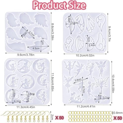104Pcs Geometric Resin Earring Molds Kit, Wing Angel Shaped Earrings Silicone Mold for Epoxy Resin Dangle Drop Jewelry Molds Making Kit with 100 Earring Hook for Earrings Necklace Pendants (Wing) - Image 5