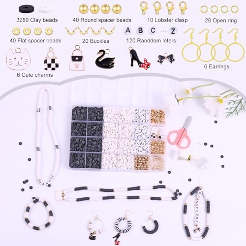 3500 PCS Clay Beads Bracelet Making Kit, Black White Beads for Crafts - Image 3