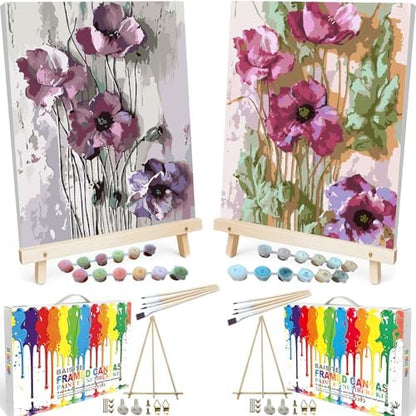 BAISITE Paint by Numbers Kit for Adults Beginners,8" Wx12 L 2 Pack Canvas for Painting Kits for Adults in Colorful Box 6566-ALREADY Framed by PaintbyNumbersKitsforAdults