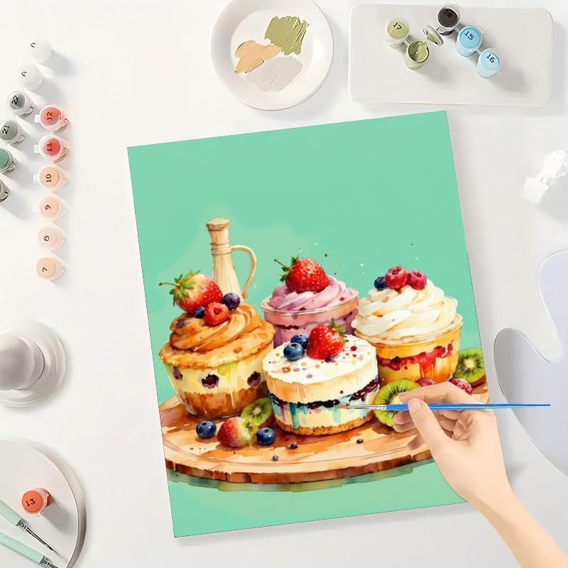TAOPAOLAB Food Paint by Numbers Kit for Adults - DIY Colorful Cupcakes and Fruits Painting on Canvas 12x16In, Framed Acrylic Paint Set, Suitable for Beginners, Art for Home Decoration or Gifts - Image 3