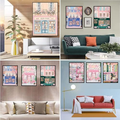 AOSGEDY 6 Packs Bookstore Paint by Numbers Kit for Adults Beginner, Pink Book Shop Adult Paint by Number Kits on Canvas, DIY Acrylic Oil Painting by Numbers for Home Wall Decor 10x14 Inch - Image 5