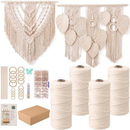 Rivvlive Macrame Kit for Adults Beginners 249 Pcs, 436yd 3mm Cotton Cord Wood Rings Dowels, Beads Needle Threader Gift Box & Digital Instruction Book for Bohemian Decor Craft Projects (Beige) by Unknown
