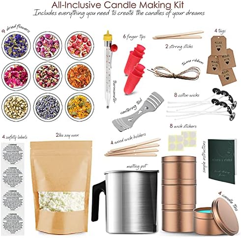 Hearth & Harbor Organic Soy Candle Making Kit for Adults, DIY Crafts, Complete Candle Making Supplies Include Natural Soy Wax, Tins, Dried Flowers, Wicks & More – Gift Idea, Perfect Home Decor – 2 Lbs - Image 2