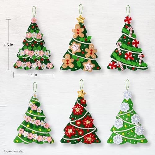 Bucilla Felt Applique 6 Piece Ornament Making Kit, Festival of Trees, Perfect for DIY Arts and Crafts Projects, 89662E - Image 2