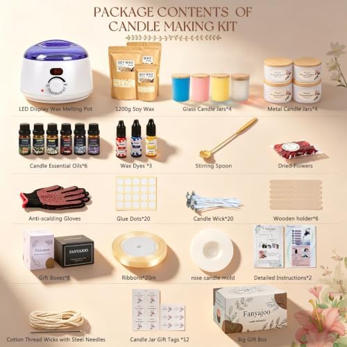 Fanyajoo Candle Making Kit,Candle Making Kit for Adults & Beginners–1200g Soy Wax，Digital Wax Melting Pot, Floral Candle Molds, Gift Boxes,Complete DIY Set，Perfect for Home Crafts & Giftin - Image 2