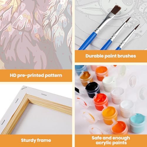 MXJSUA Three Chickens Framed Paint by Numbers Kit for Adults Beginner with Wooden Easel, Adults' Paint-by-Numbers on Canvas, Easy DIY Acrylic Number Painting for Home Decor Gifts, 8x12 inch - Image 4