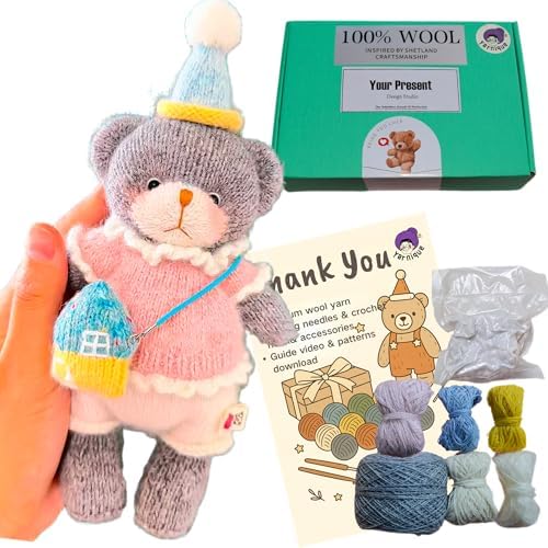 Yarnique Wool Bear Knitting Kit – Real Wool Amigurumi Kit for Adults with Video Tutorials | DIY amigurumi Crochet & Knitting Kit with Tools | Holiday Gift Craft Set (Birthday Bear) by Unknown