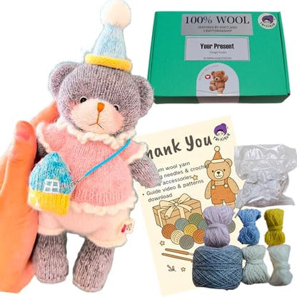 Yarnique Wool Bear Knitting Kit – Real Wool Amigurumi Kit for Adults with Video Tutorials | DIY amigurumi Crochet & Knitting Kit with Tools | Holiday Gift Craft Set (Birthday Bear) by Unknown