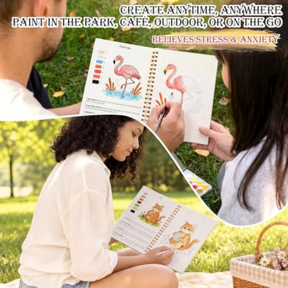 Landhoow Animals Watercolor Workbooks, Water Coloring Book for Adult Beginners 14 Animal Designs Friendly Painting Arts Crafts Exploration Gifts for Birthday Back to School - Image 6