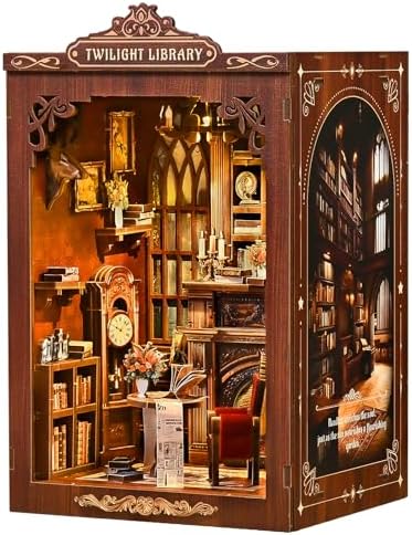 KERNOWO Book Nook Kit, DIY 3D Wooden Puzzles for Adults, Teens and Beginners, Miniature Tiny House Kit for Bookshelf Decor, Bookish Gift for Family, Friends, Book Lovers (Library) by KKERNOWO