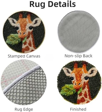 Latch Hook Mini Rug Kit Cute Baby Giraffe Chewing Leaf Easy for Beginners Round Shape Carpet Crochet Yarn Craft DIY Hook and Latch Little Tapestry for Home Decor 30x30cm(2) - Image 3