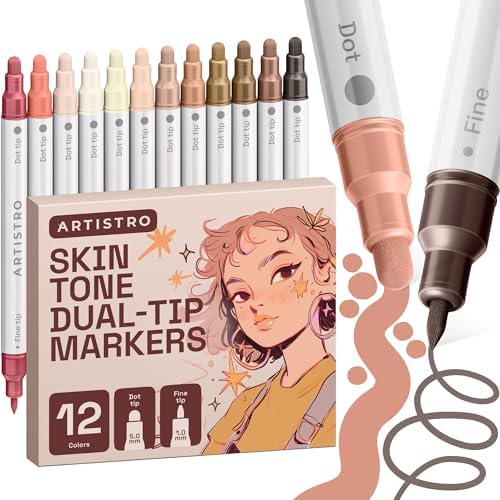 ARTISTRO Skin Tones Dual-Tip Acrylic Paint Marker Pens - Set of 12 by ARTISTRO
