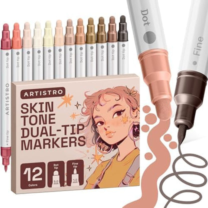 ARTISTRO Skin Tones Dual-Tip Acrylic Paint Marker Pens - Set of 12 by ARTISTRO