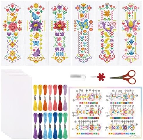 ORIGACH 6 Set Vintage Folk Floral Cross Stitch Bookmark Kit for Beginner by ORIGACH