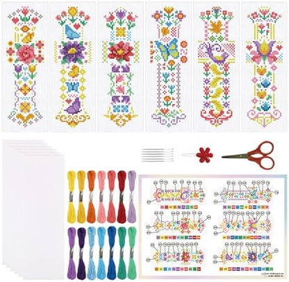 ORIGACH 6 Set Vintage Folk Floral Cross Stitch Bookmark Kit for Beginner by ORIGACH