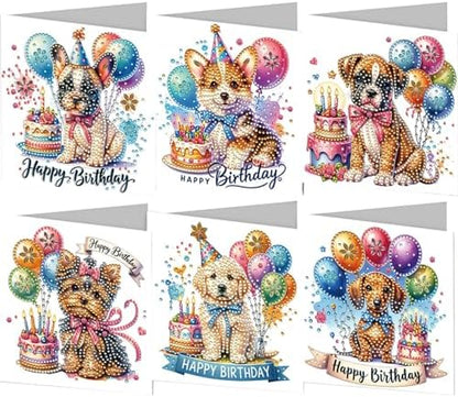 6PCS Diamond Art Painting Greeting Cards Kit, Birthday Themed DIY Card Making Set with Crystals and Envelopes, Creative Craft for Adults, Fun Party Activity and Personalized Gift by Unknown