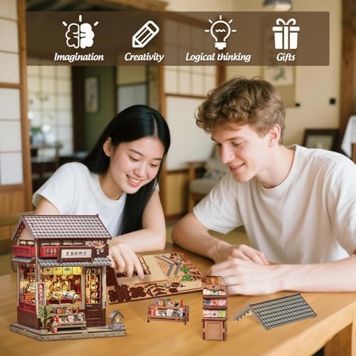 Cutefun Book Nook Kit - DIY Miniature House Kit for Adults, Teens and Beginners, Japanese Booknook Tiny House Bookshelf Decor 3D Wooden Puzzles, Gifts for Friends & Family (Folding Fan Shop) - Image 5