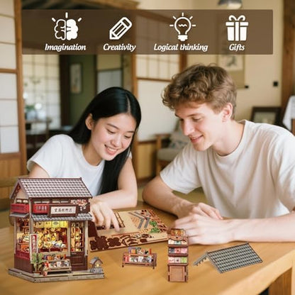 Cutefun Book Nook Kit - DIY Miniature House Kit for Adults, Teens and Beginners, Japanese Booknook Tiny House Bookshelf Decor 3D Wooden Puzzles, Gifts for Friends & Family (Folding Fan Shop) - Image 5