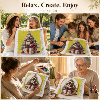 Christmas Tree Stamped Cross Stitch Kits for Beginner 13.7x13.7 Inch - Image 7