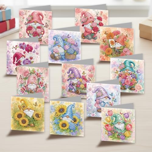 LAKEQUILL DIY Diamond Art Painting Greeting Kit, 12 Pieces, Creative Craft Set，Flower Goblin - Image 2