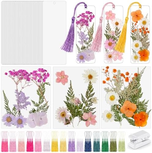 Fuyoooo 61 Pcs Pressed Flower Bookmark Kit,Pink Orange Purple,2 x 6 Inch by Liraitoya