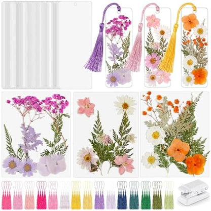 Fuyoooo 61 Pcs Pressed Flower Bookmark Kit,Pink Orange Purple,2 x 6 Inch by Liraitoya