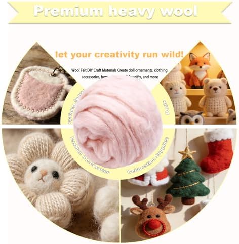 Wool Roving-3.5oz Needle Felting Wool, Soft Multi-Color Wool Fiber, Perfect Felting Wool Pure Wool, Chunky Yarn, for DIY Crafts, NeedleFelting Projects,and Artwork (Light Pink) - Image 3