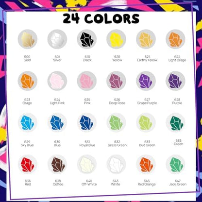 24 Colors Dual Tip Acrylic Paint Markers,Fine Tip and Brush Tip Permanent Acrylic Paint Pens For Rock Painting, Canvas, Wood, Glass, Ceramic, Fabric, Plastic, Egg, Scrapbook,Art Painting Supplies Kit - Image 6