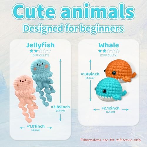 YAMAXIN Crochet Set for Beginners, for Complete Adults, Animal Crochet Hook Set for Beginners, Crochet Knitting Set with Video (8pcs Jellyfish, Chicks, Frogs, Penguins, Whales,Bees) - Image 4