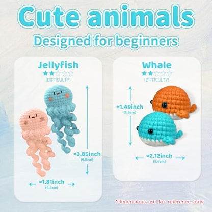 YAMAXIN Crochet Set for Beginners, for Complete Adults, Animal Crochet Hook Set for Beginners, Crochet Knitting Set with Video (8pcs Jellyfish, Chicks, Frogs, Penguins, Whales,Bees) - Image 4