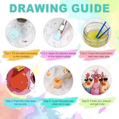 GEEHEIY Framed Paint by Numbers Kit for Adults, Funny Chicken, 10 x 10 Inch - Image 6