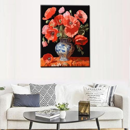 Tucocoo Red Poppys DIY Paint by Numbers for Adults Red Flowers in Vase DIY Oil Painting Kits Canvas with Acrylic Paint Floral Plant Art 16x20 Inch （DIY Frame ） - Image 3