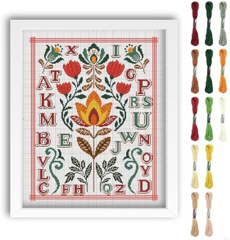 FREEBLOSS 11CT Cross Stitch Kit Stamped Cross Stitch Craft Kit with Stitching Guide for Beginners Glass Retro Folk Pattern Embroidery Set Crossstitch Wall Hanging Set 15.7x19.7inch by FreeandCreativeCraftsArt