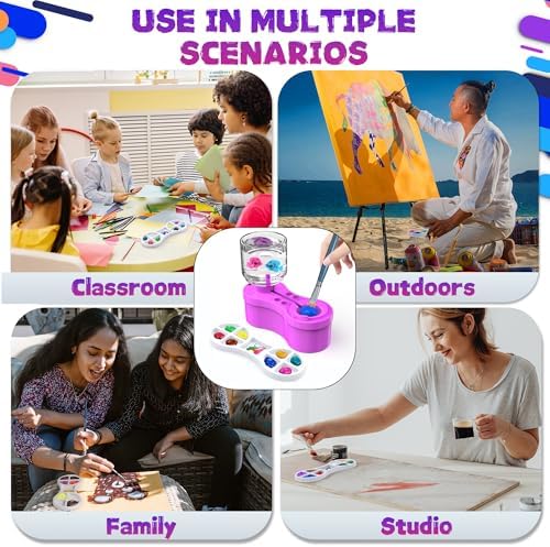 Paint Brush Cleaners, with Paint Palette and Brush Holder for Watercolor/Oil Acrylic and Water-Based Paints, Portable Paint Station & Rinsing Tool,Gift for Kids/Adults/Artist/Beginners Purple - Image 2