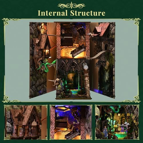 MiniCity Down the Rabbit Hole DIY Book Nook Kit, Bookshelf Insert with LED - Image 3