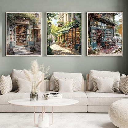 Yunruily 3 Pack Bookshop Adult Paint by Numbers - Paint by Number kit for Adults,Bookshop Paint by Number Adult for Gifts Home Wall Decor 12x16inch - Image 3