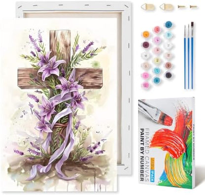 Kalonyth Cross Framed Paint by Numbers Kit for Adults Beginner 8x12 inch by Kalonyth